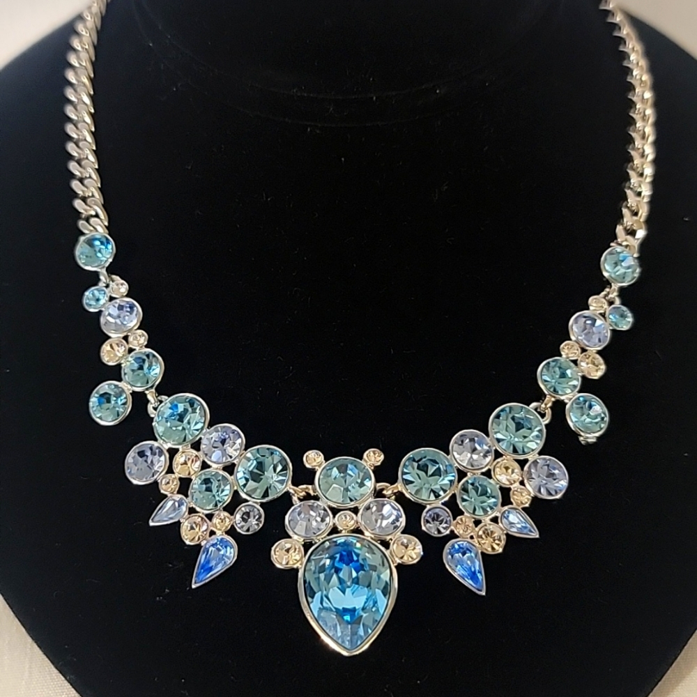 Stunning Sparkly Signed Givenchy Blue Clear Crystal Rhinestone Necklace